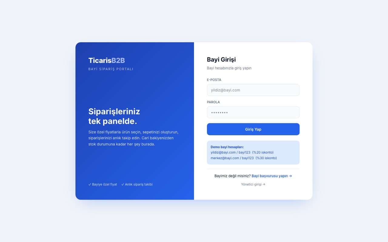 Ticaris B2B Bayi Sipariş Portalı