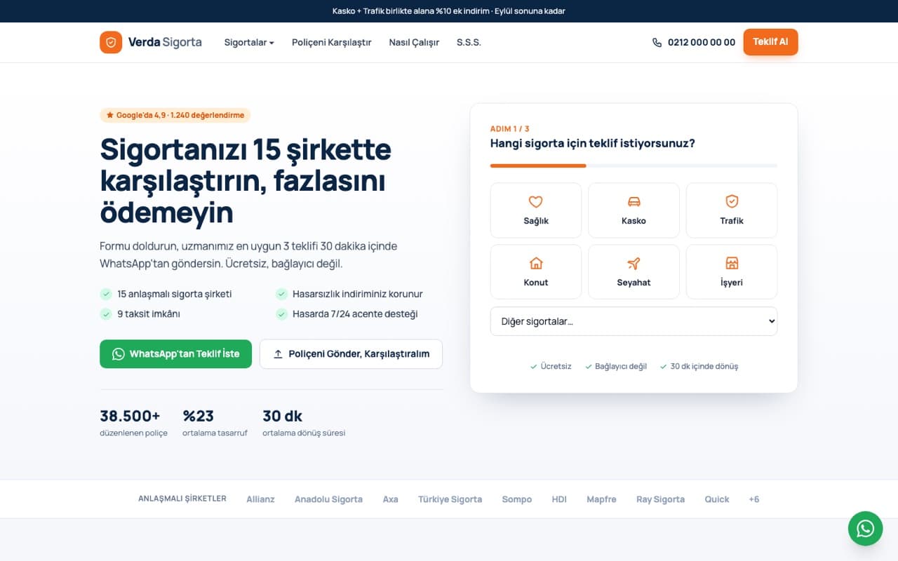 Verda Sigorta: Satış Odaklı Acente Sitesi