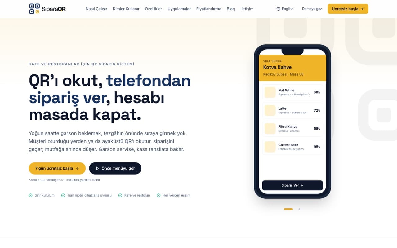 SiparaQR Self-Servis QR Sipariş
